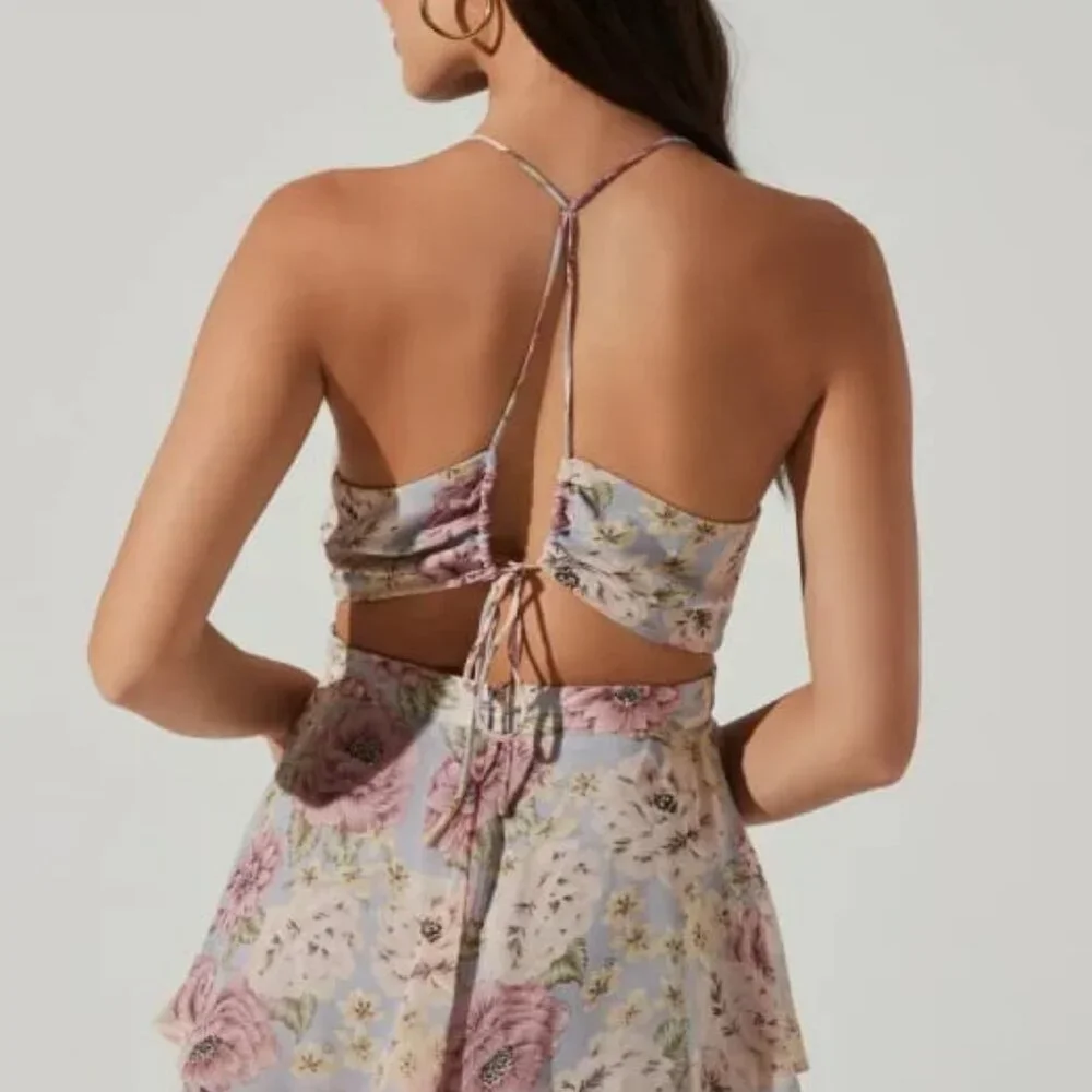 NWT ASTR the Label Rosana Chiffon Ruffle Tiers Maxi Dress Yellow Purple Floral S